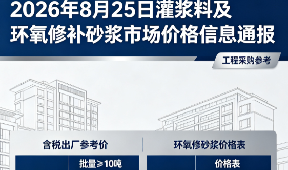 左贡2026年8月25日灌浆料及环氧修补砂浆市场价格信息通报